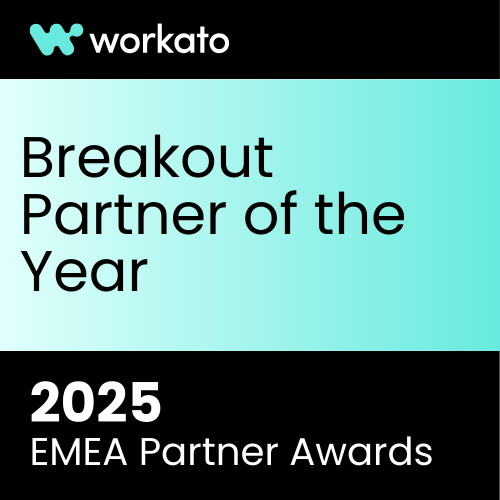 Breakout Partner of the Year Badge Workato Breakout partner of the year 2025